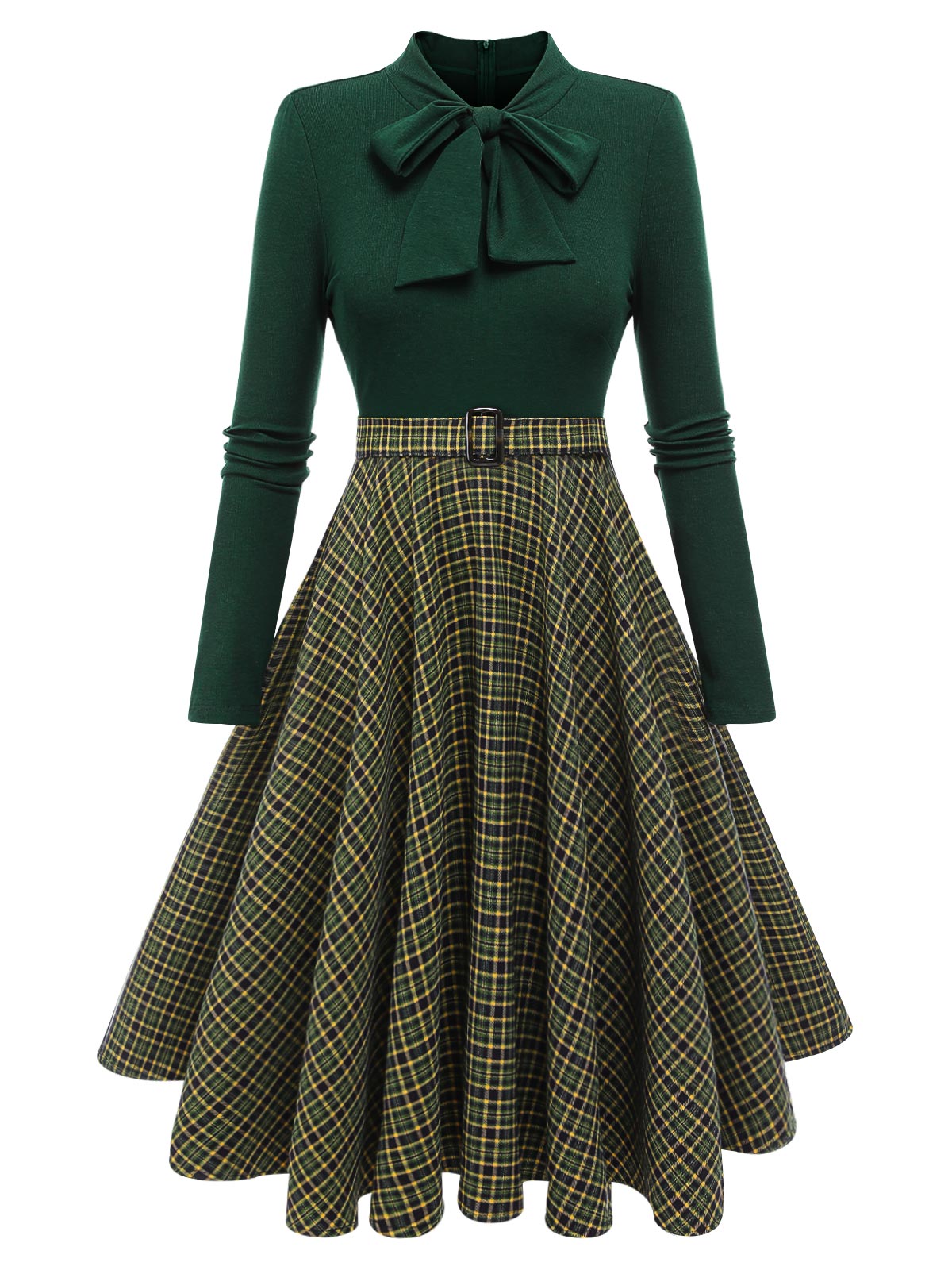 Rot 1950er Plaid Patchwork Strickkleid