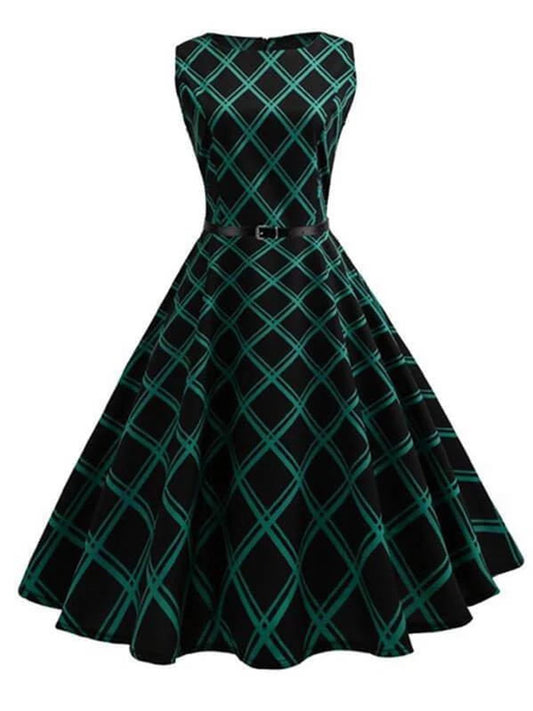 Schwarz & Grün 1950er Kariertes Swing Kleid