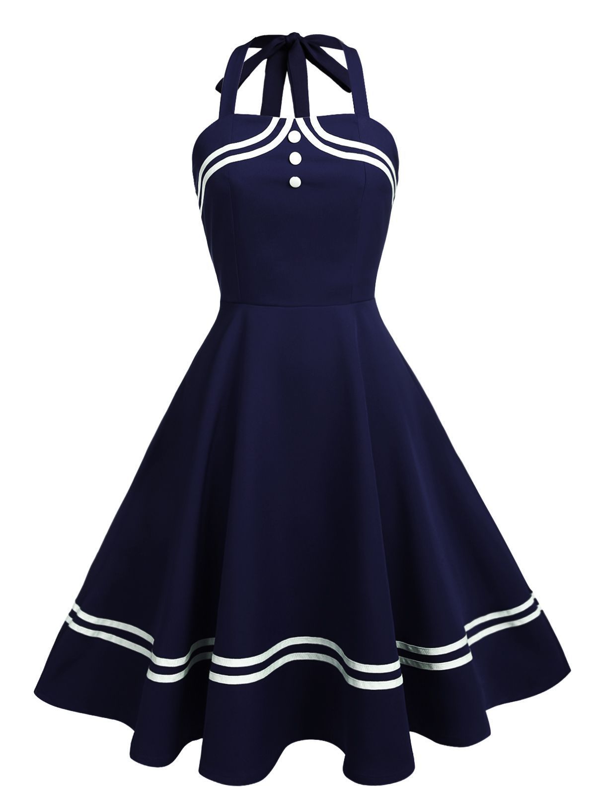 MARINEBLAU 1950ER NECKHOLDER ROCKABILLY KLEID