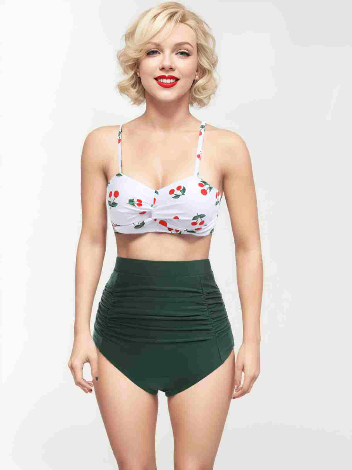 2PCS 1950er Cherry Halter Bikini Set