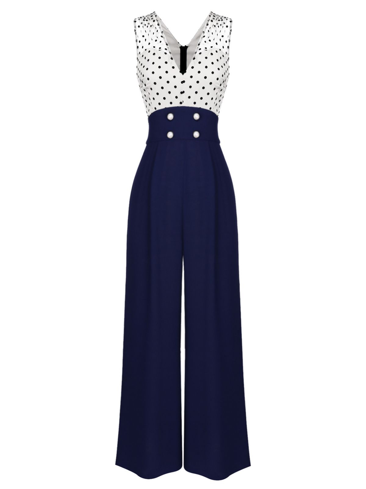 MARINEBLAU POLKA DOT PATCHWORK JUMPSUIT