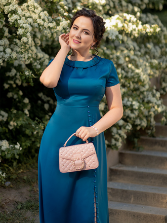 BLAU VINTAGE KURZARM SWING KLEID