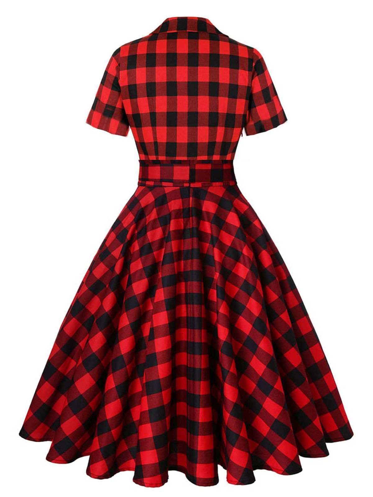 1950ER ROT PLAID VINTAGE SWING KLEID