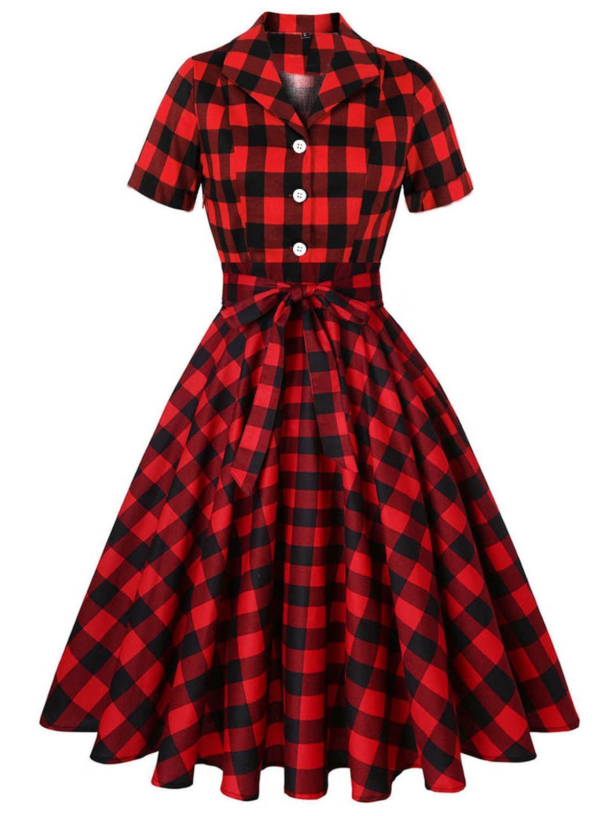 1950ER ROT PLAID VINTAGE SWING KLEID