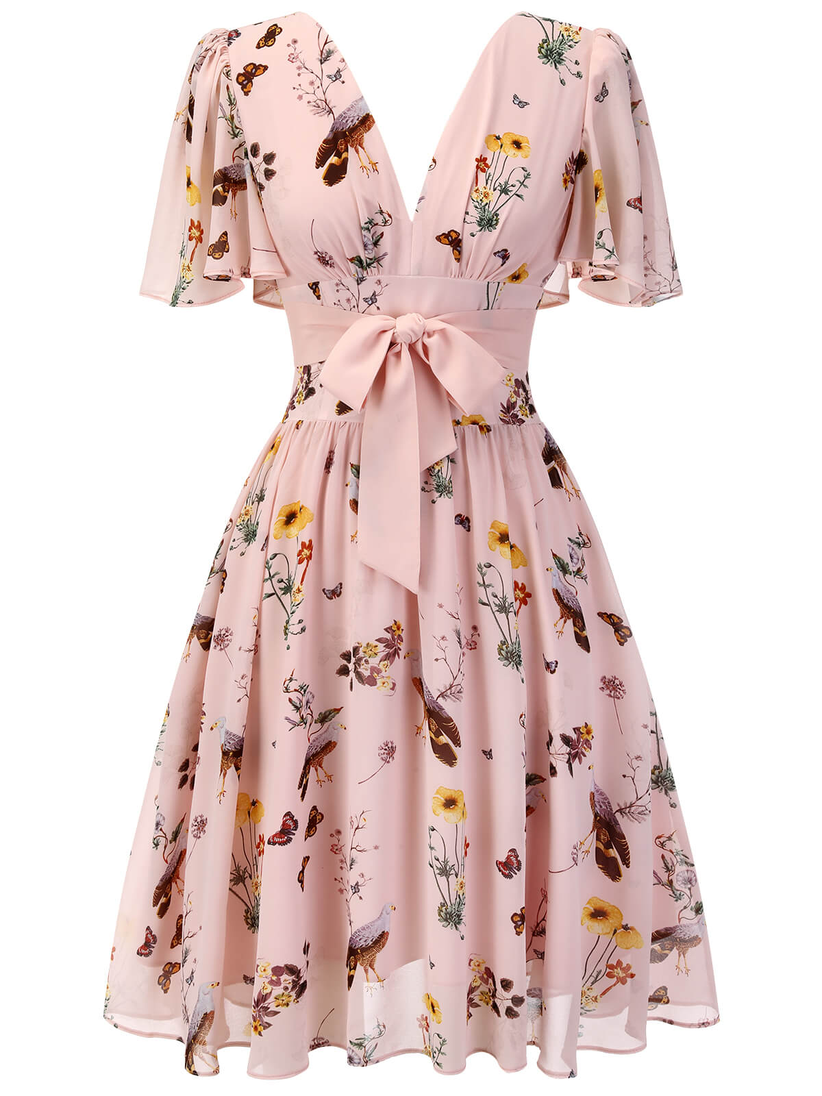 Rosa Blumen Vögel Bowknot Kleid