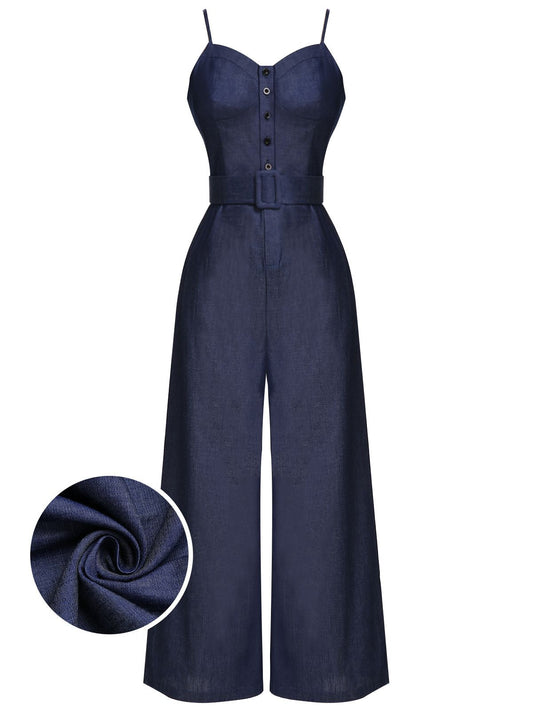 Marineblauer 1930er festen Trägern Cowboy Jumpsuit