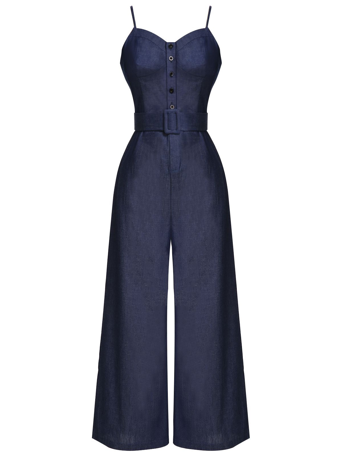 Blau 1930er festen Trägern Cowboy Jumpsuit