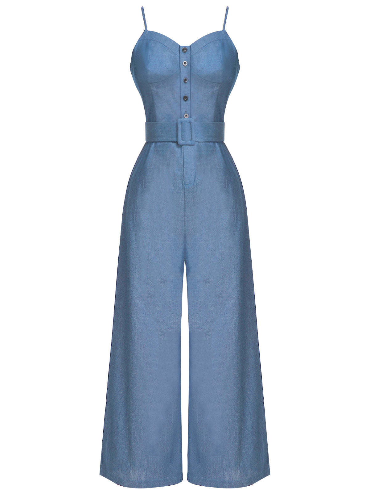 Blau 1930er festen Trägern Cowboy Jumpsuit