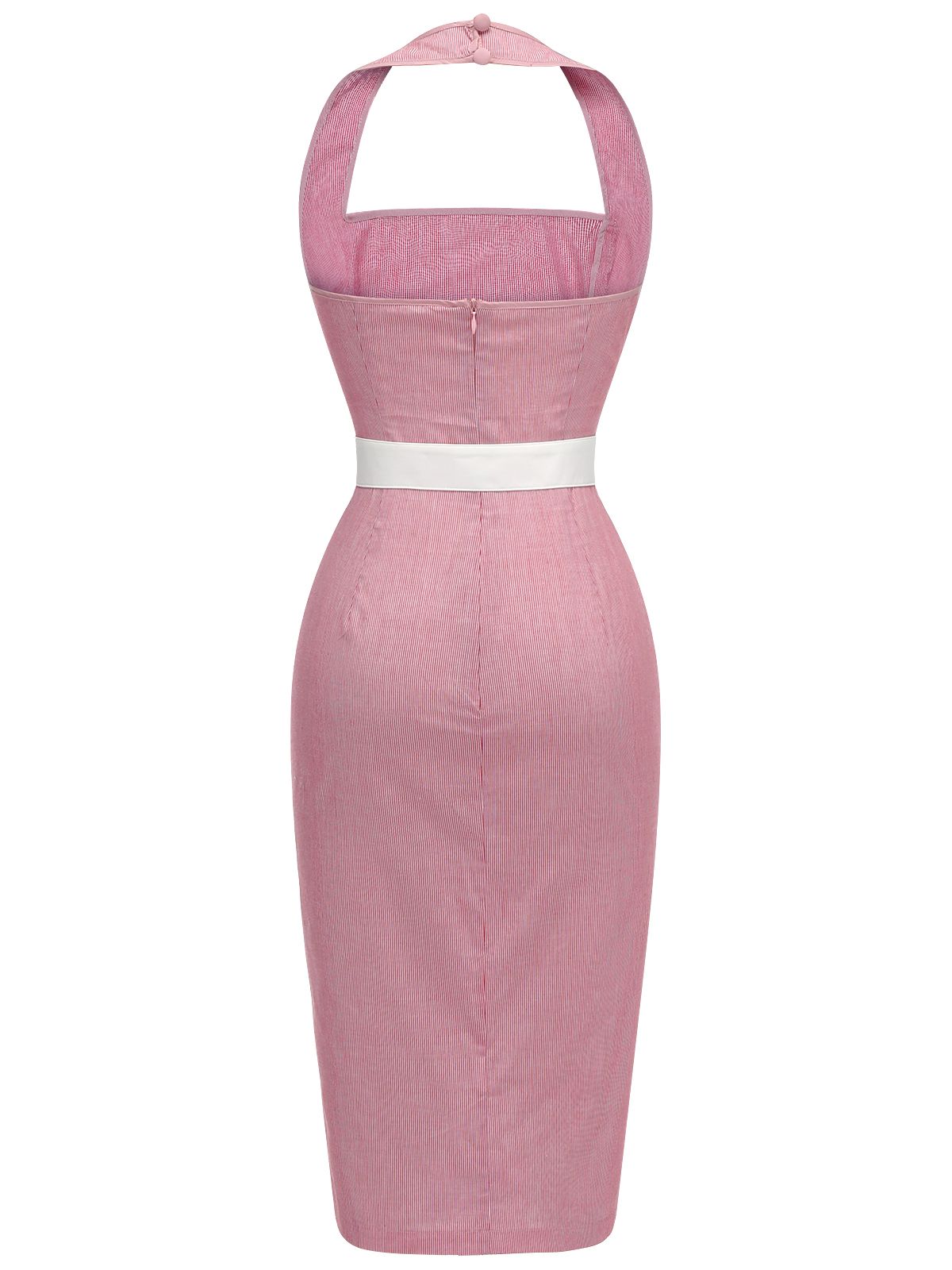 Rosa 1960er Halter Streifen Belted Bodycon Kleid