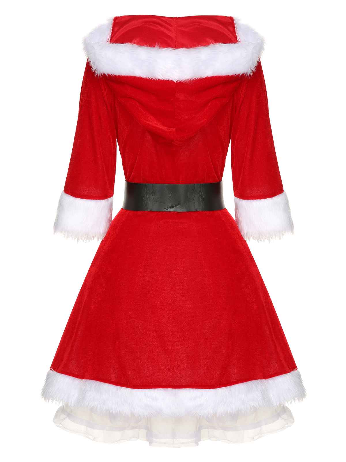 Grün Weihnachten Kapuze Santa Claus Roher Saum Gürtel Kleid