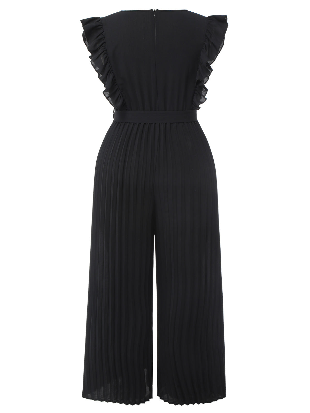 [Übergröße] Schwarz 1930er Rüsche V-Ausschnitt Plissee Jumpsuit