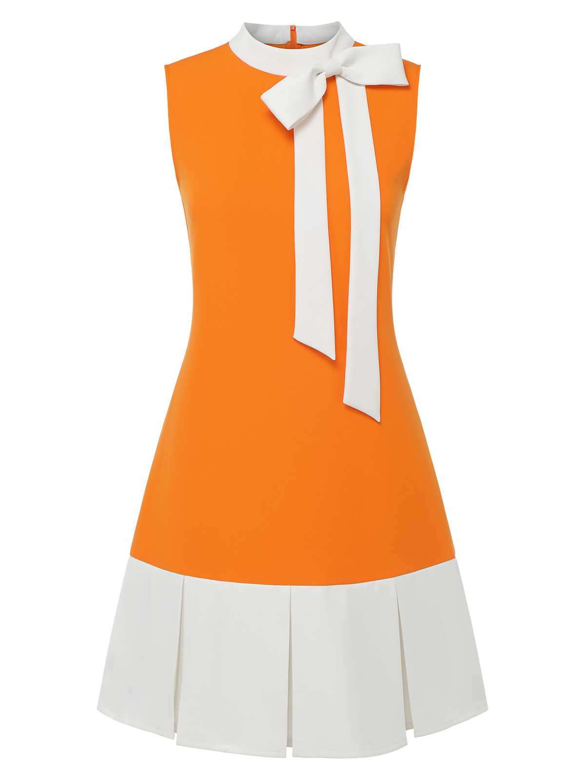 Orange 1960er Crew-Schleifenknoten Ärmelloses Kleid