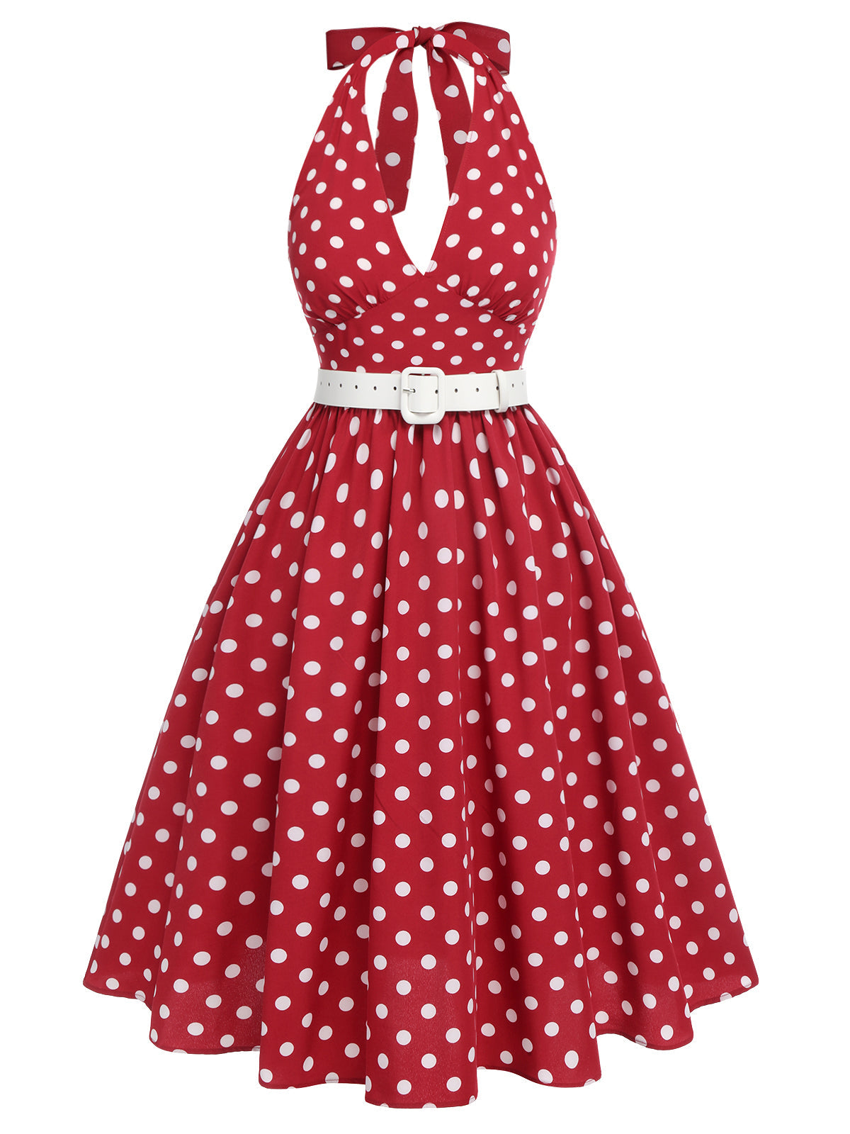 Rot 1950er Polka Dot Halter Kleid