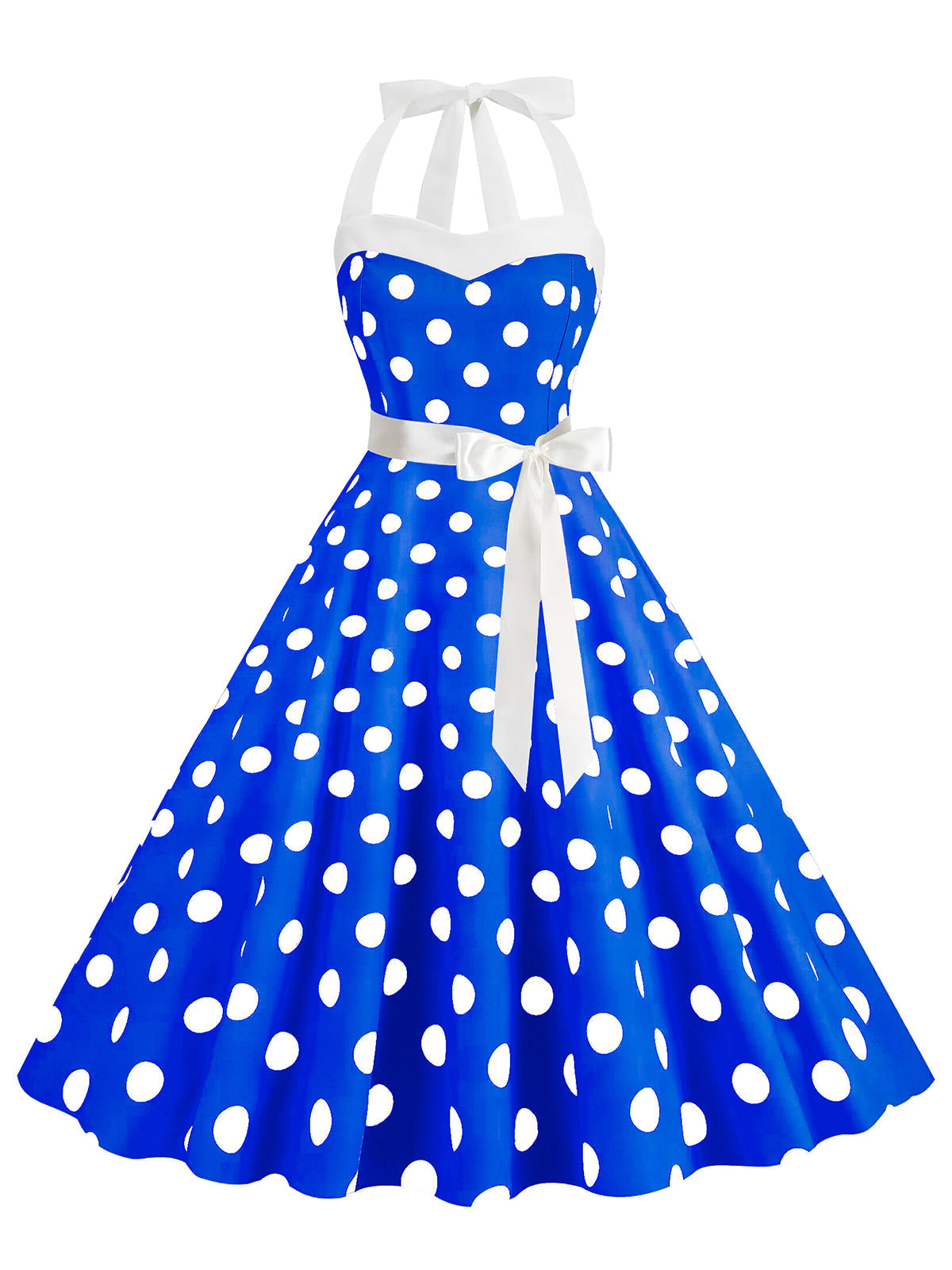 1950er Polka Dot Haltergürtel Swing Kleid