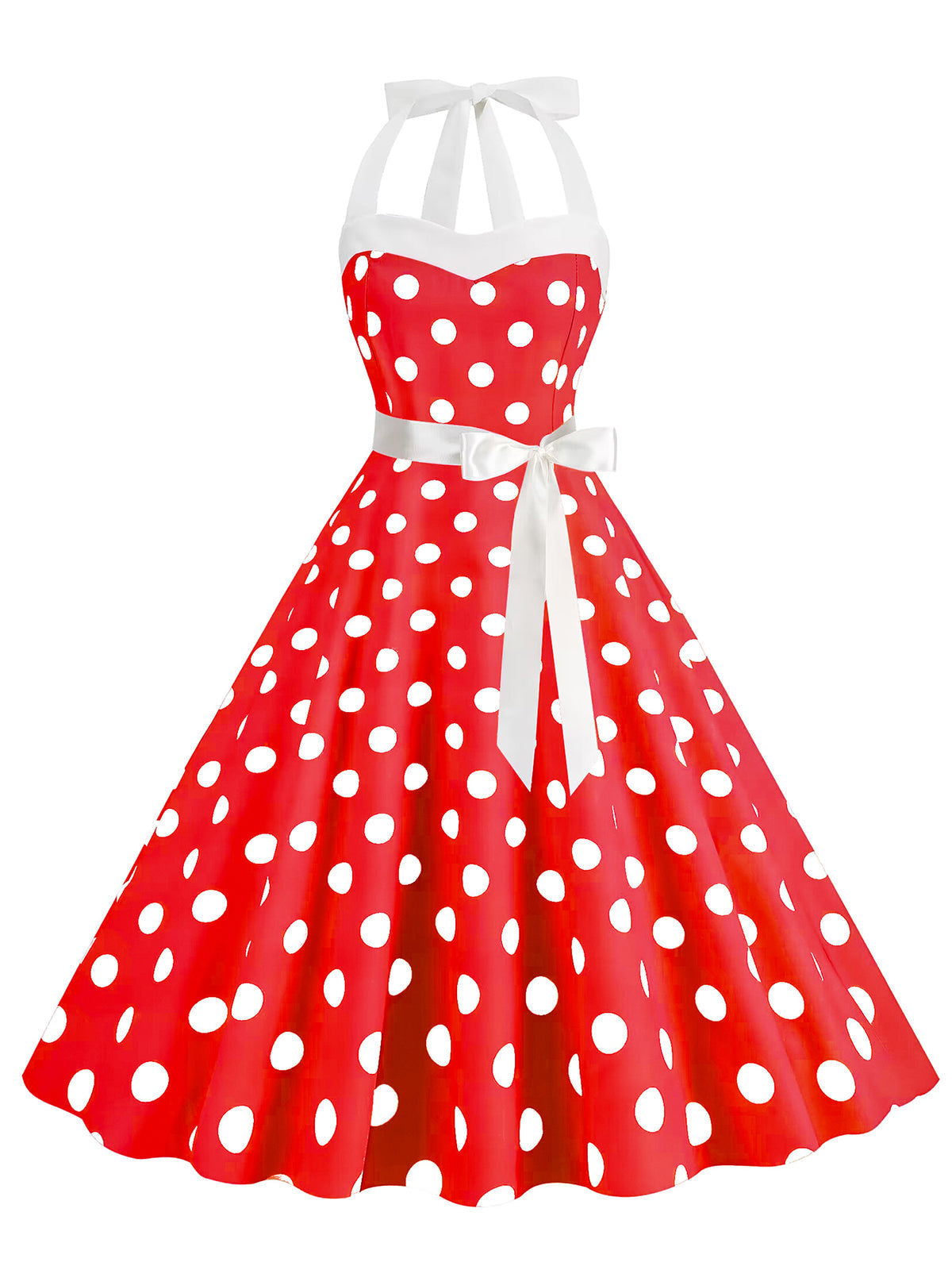 1950er Polka Dot Haltergürtel Swing Kleid