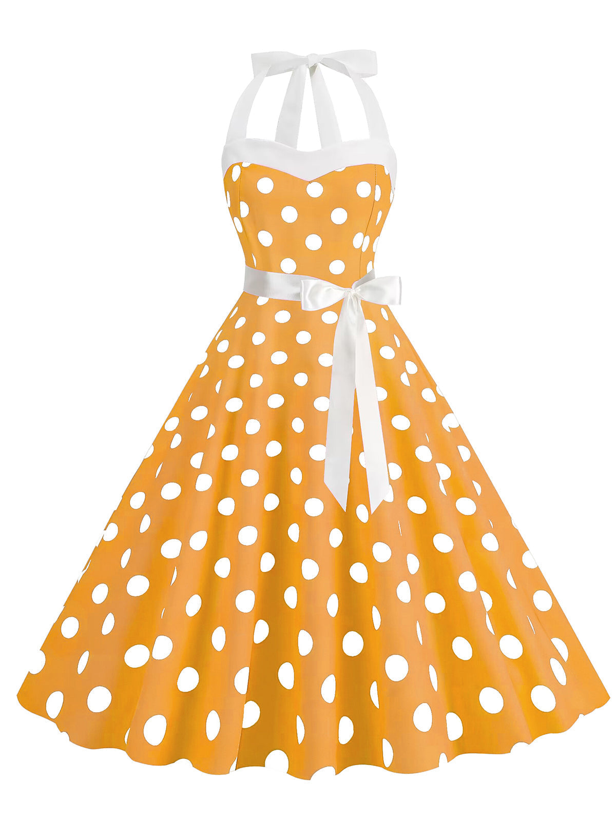 1950er Polka Dot Haltergürtel Swing Kleid