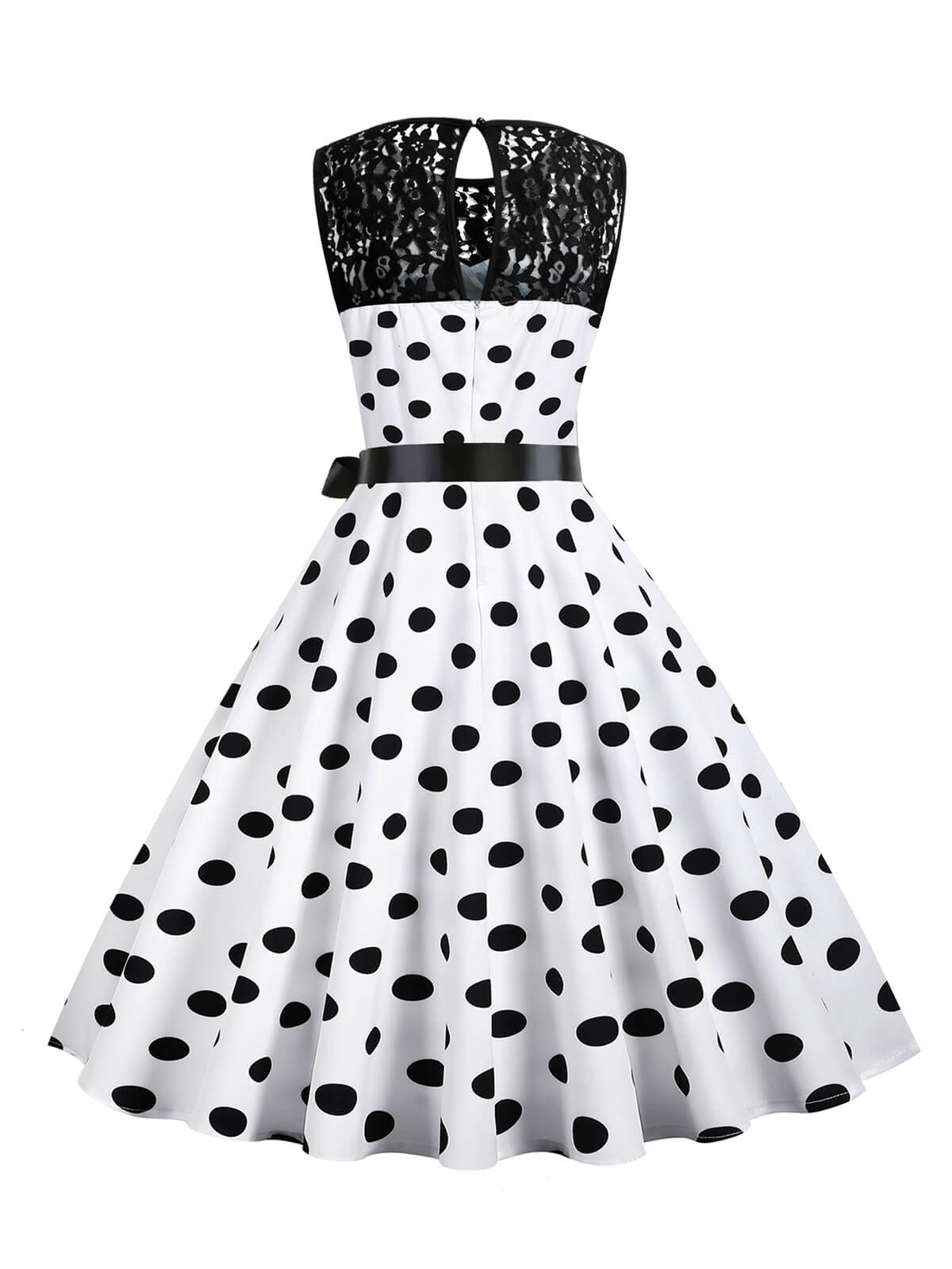 Weiß 1950er Polka Dot Spitze Patchwork Kleid