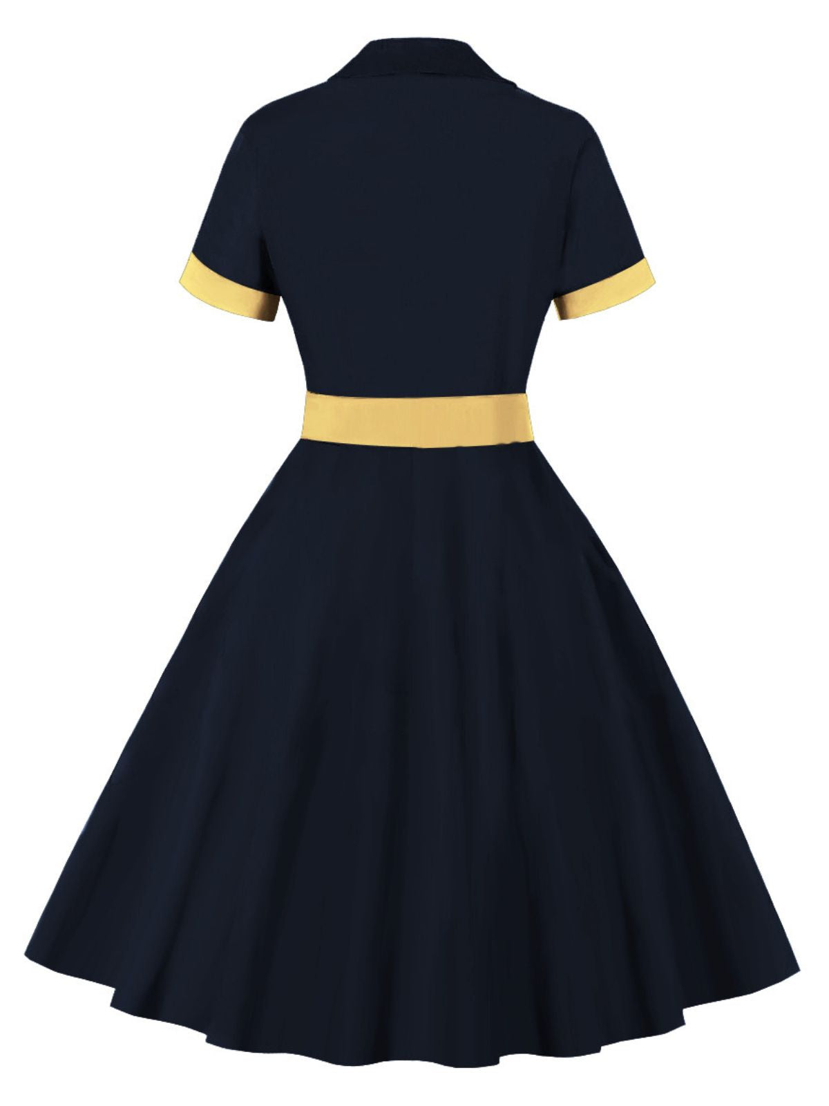 1950er Retro  Kontrast kurze Ärmel Revers Kleid