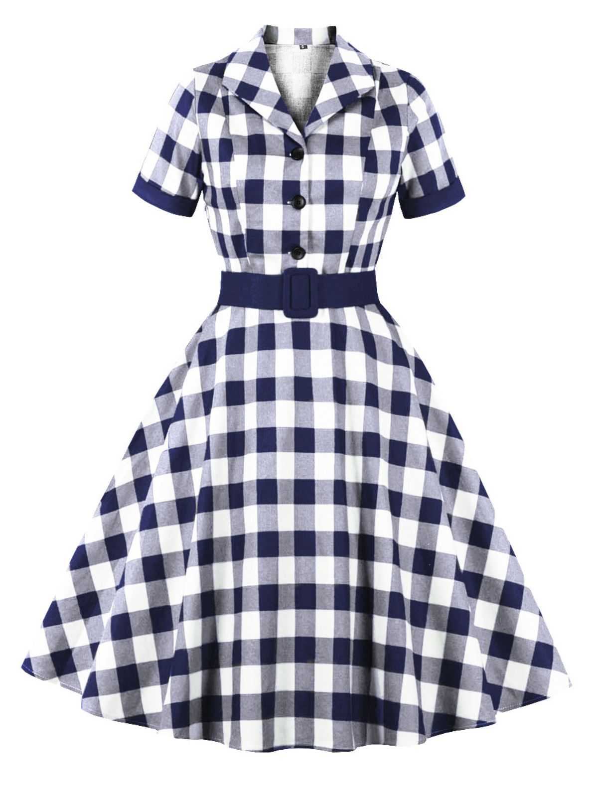 1950er Retro  Kontrast kurze Ärmel Revers Kleid