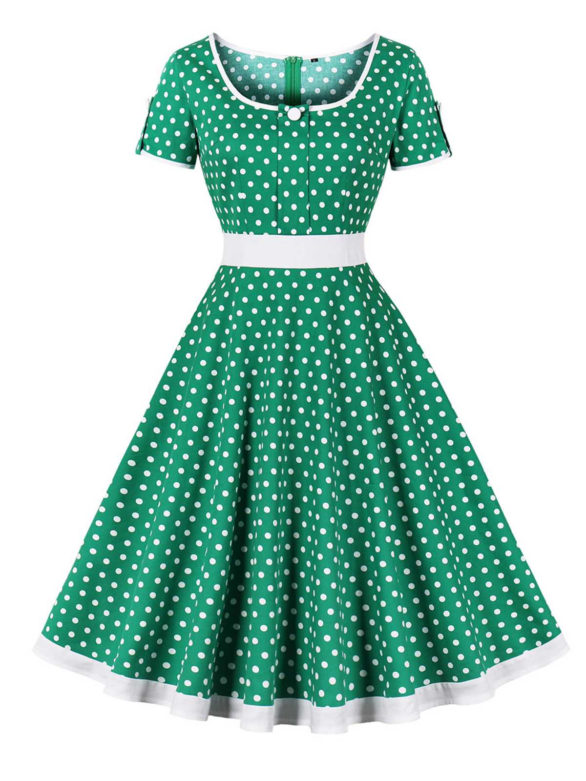 1950er Kontrast Polka Dot Geknöpftes Kleid