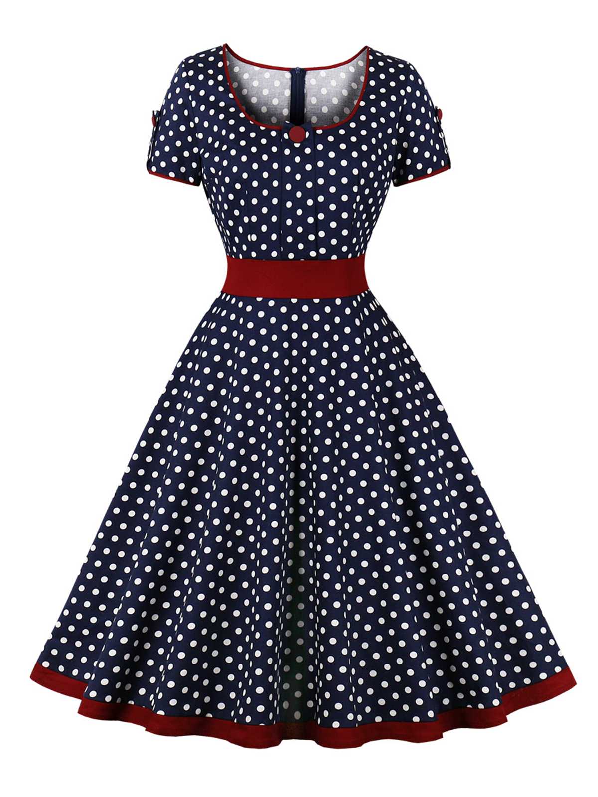 1950er Kontrast Polka Dot Geknöpftes Kleid