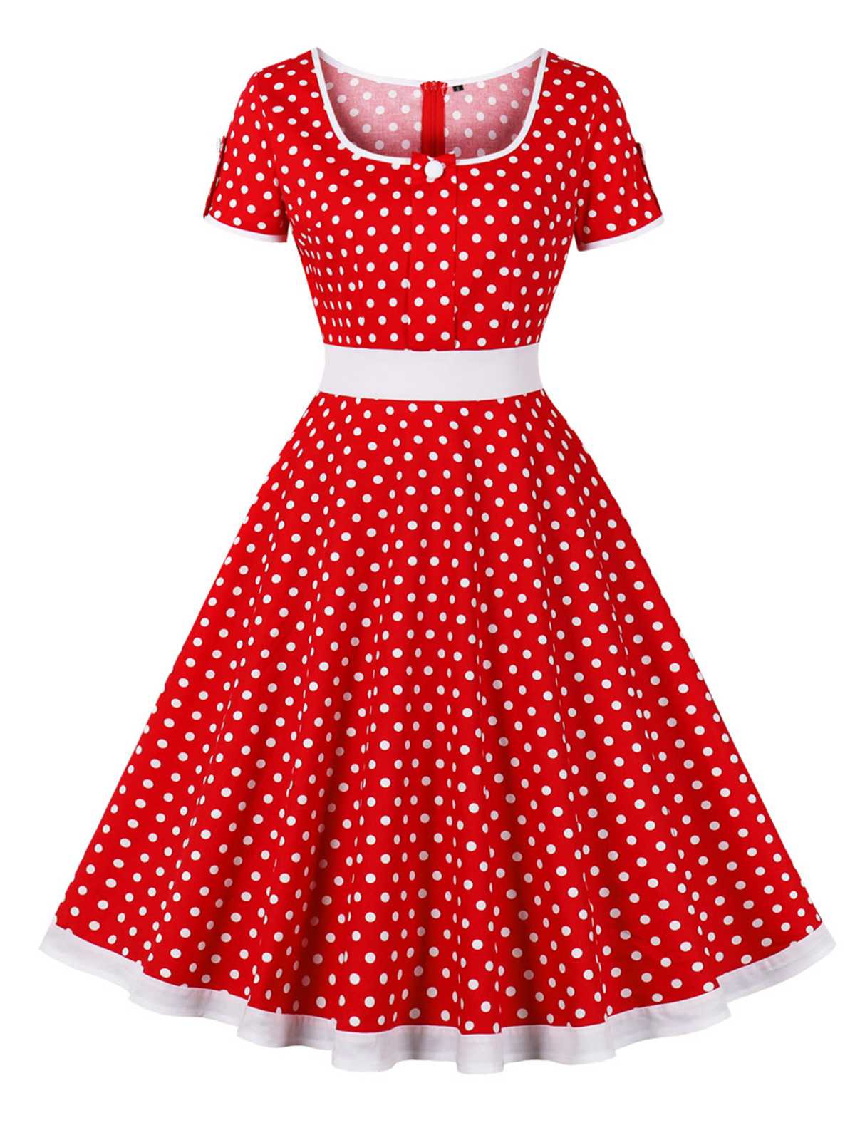 1950er Kontrast Polka Dot Geknöpftes Kleid