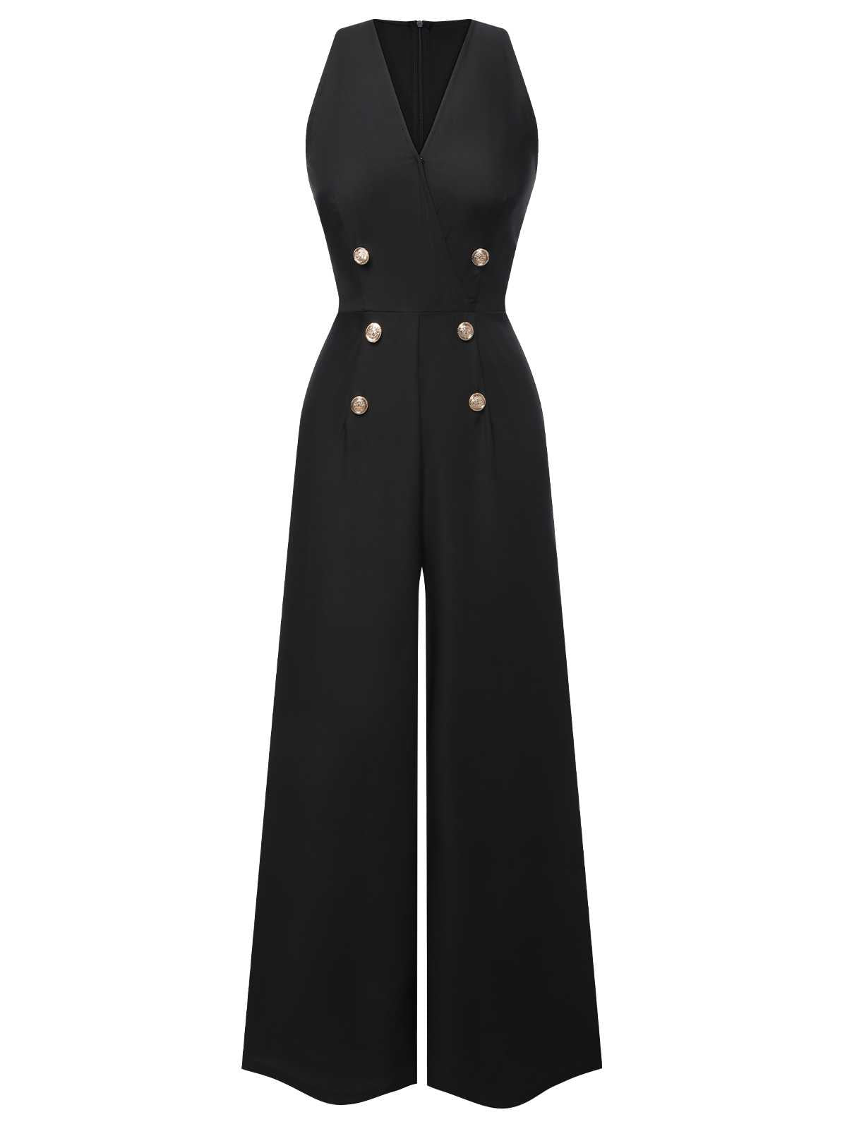 Grün 1950er Ärmellos Geknöpft Solide Jumpsuit