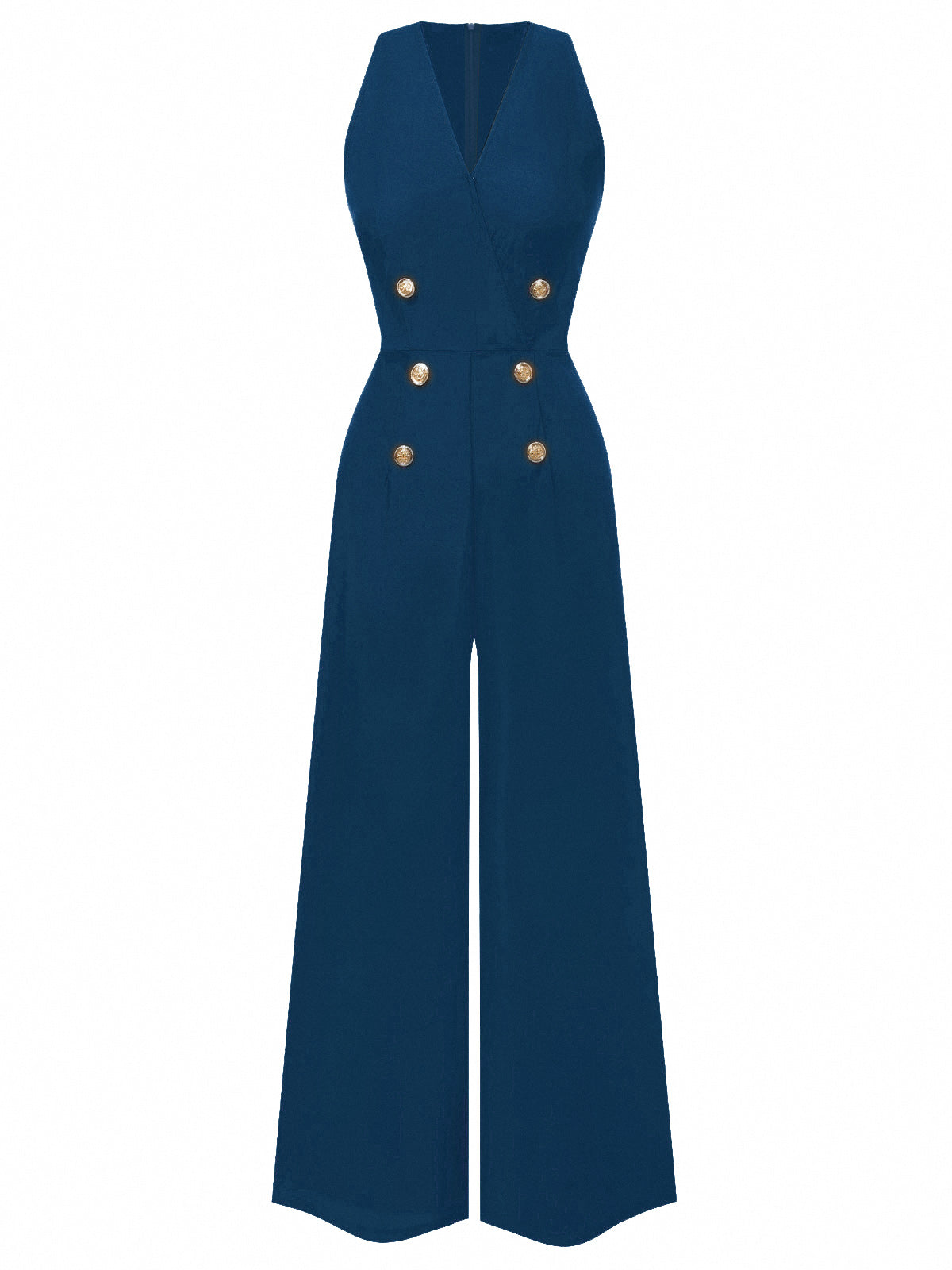 Grün 1950er Ärmellos Geknöpft Solide Jumpsuit