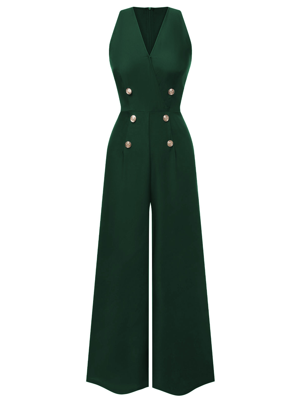 Schwarz 1950er Ärmellos Geknöpft Solide Jumpsuit