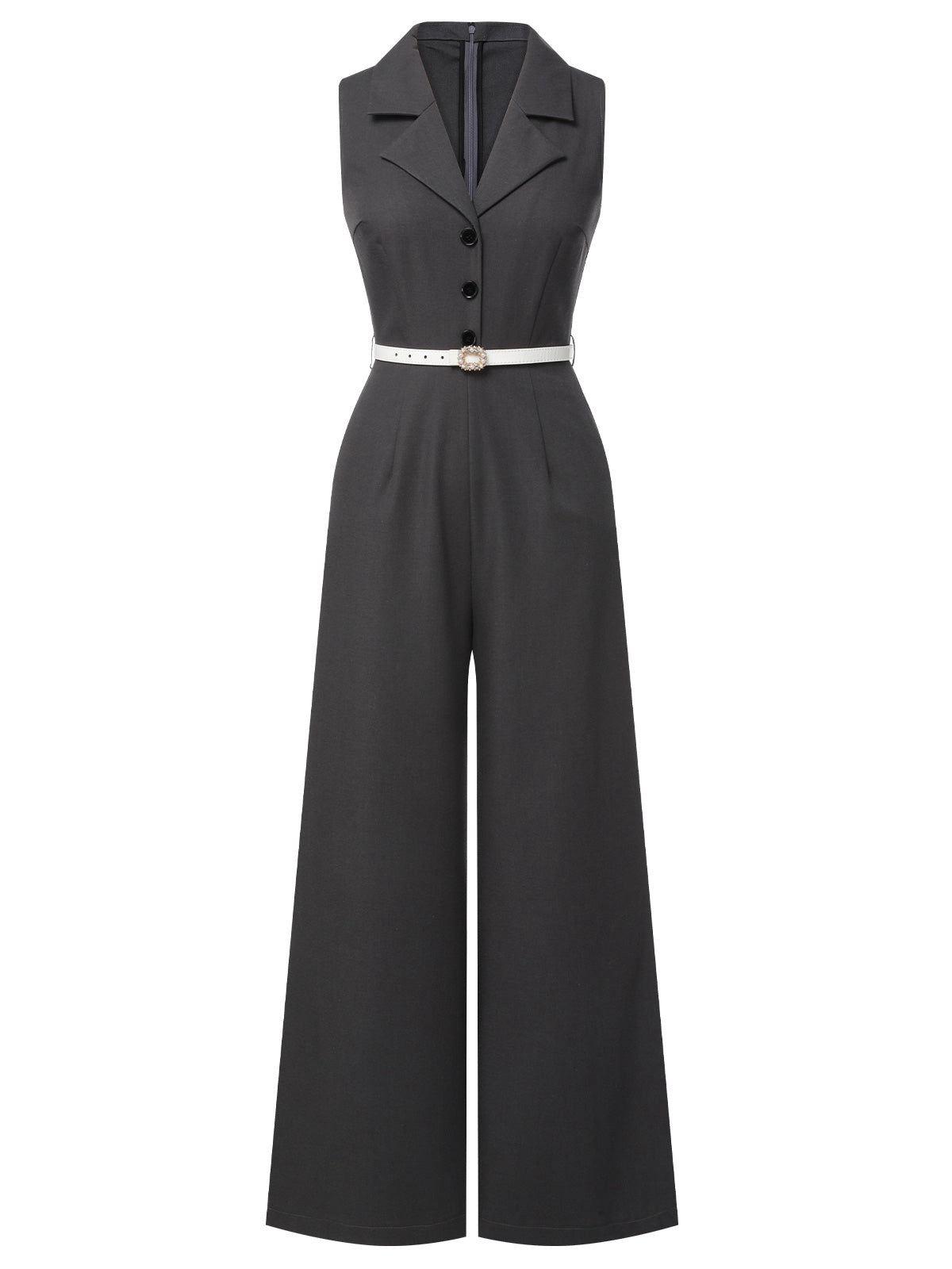 Grau 1940er V-Ausschnitt Revers Spitze-Patchwork Jumpsuit