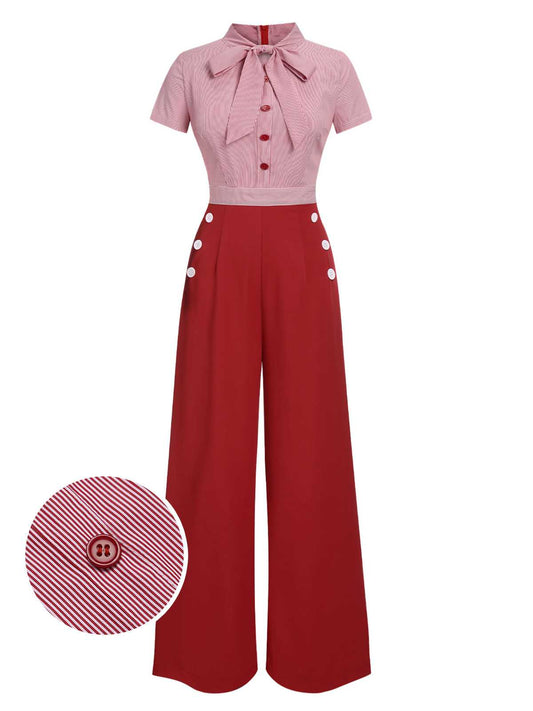 Rot 1940er Binden Kragen Streifen Jumpsuit