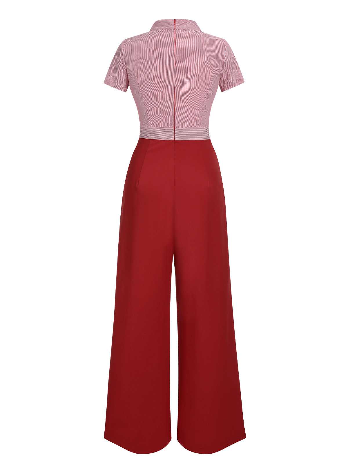 Rot 1940er Binden Kragen Streifen Jumpsuit