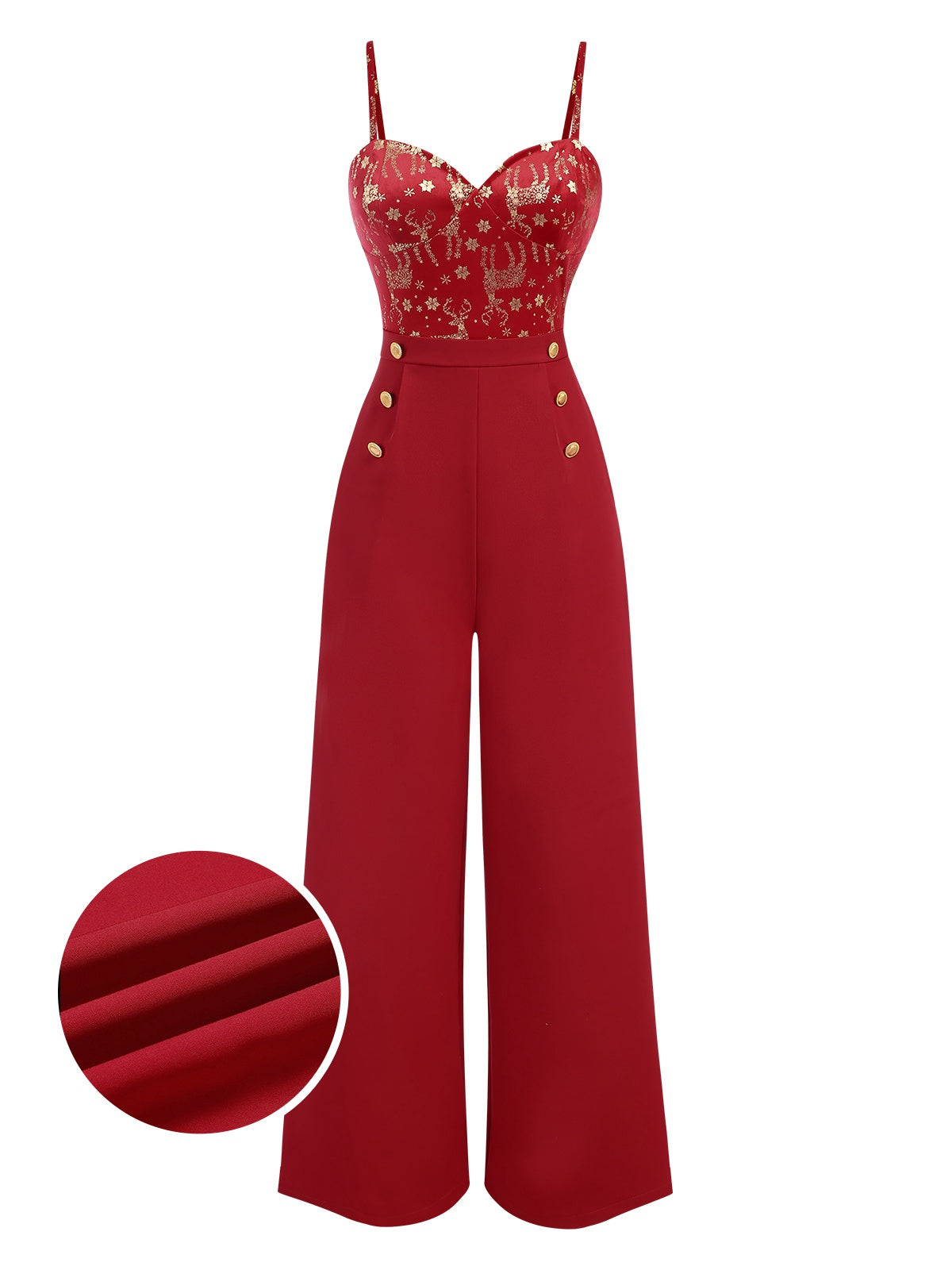 Rot 1930er Weihnachten Elch Samt Jumpsuit