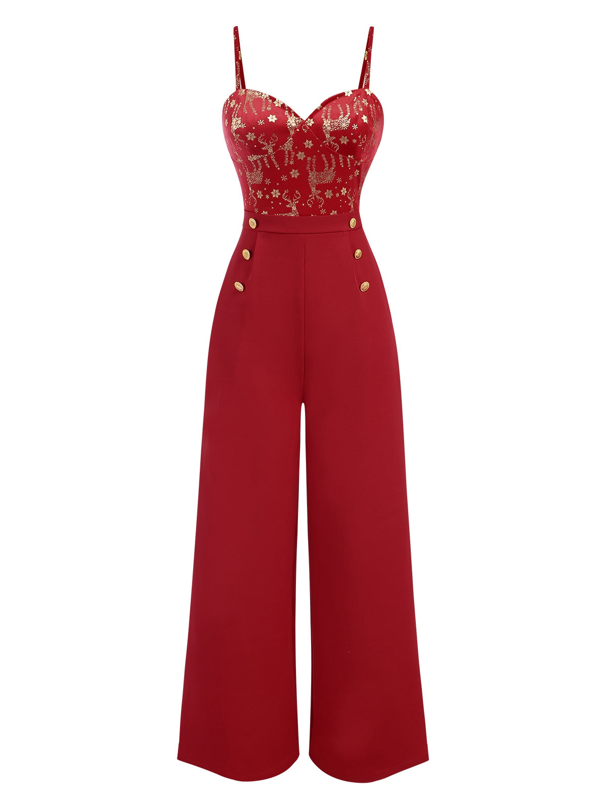 Rot 1930er Weihnachten Elch Samt Jumpsuit