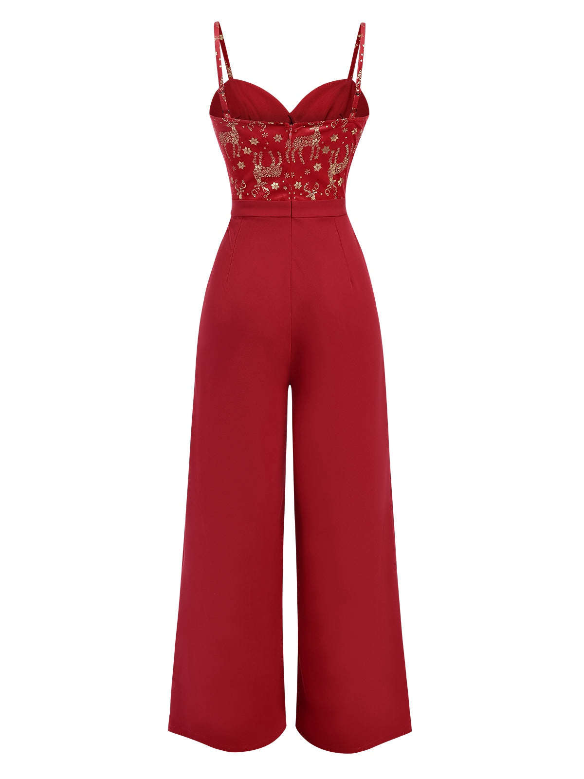 Rot 1930er Weihnachten Elch Samt Jumpsuit