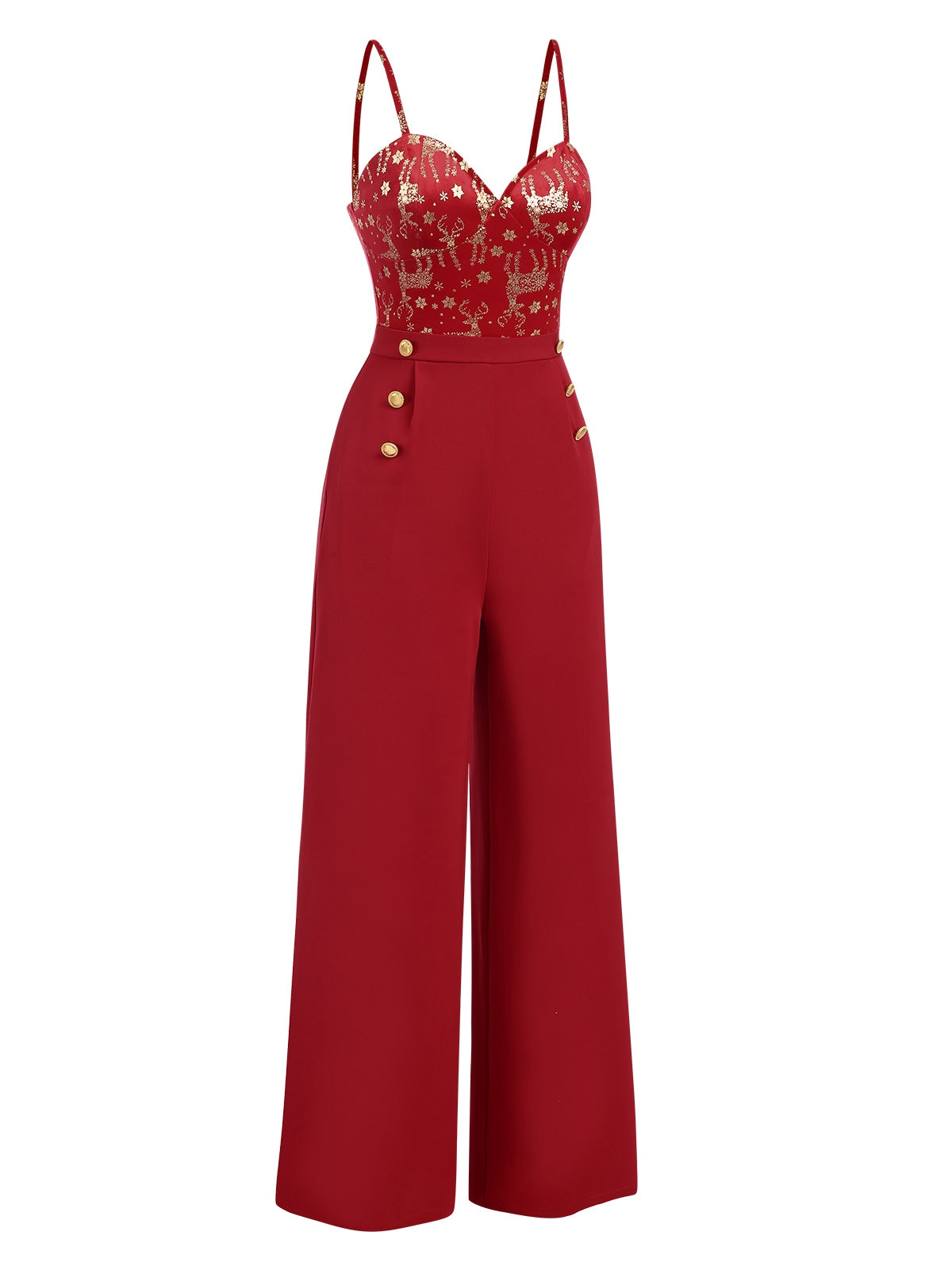 Rot 1930er Weihnachten Elch Samt Jumpsuit