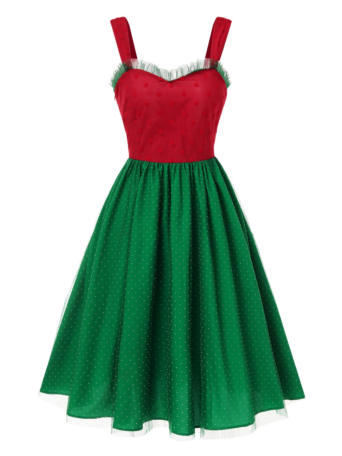 Rot & Grün 1950er Weihnachten Polka Dots Kleid