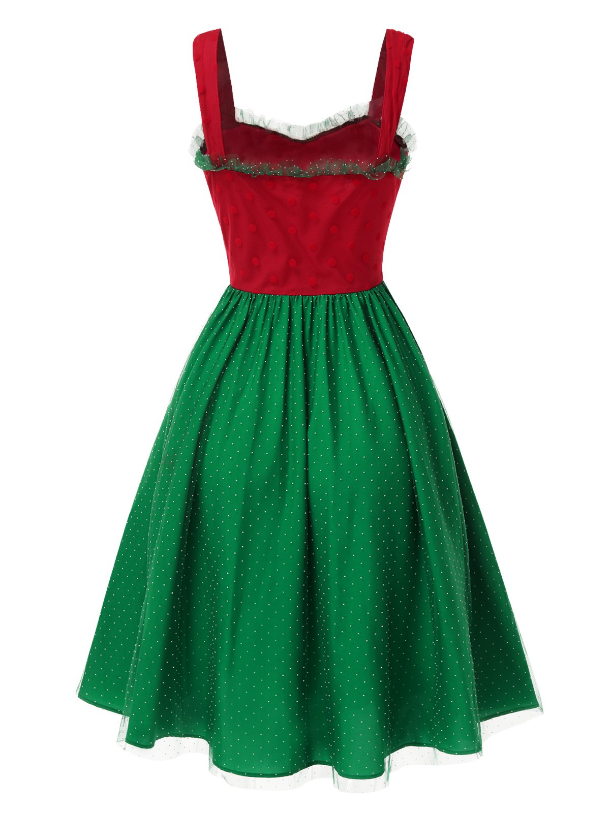 Rot & Grün 1950er Weihnachten Polka Dots Kleid