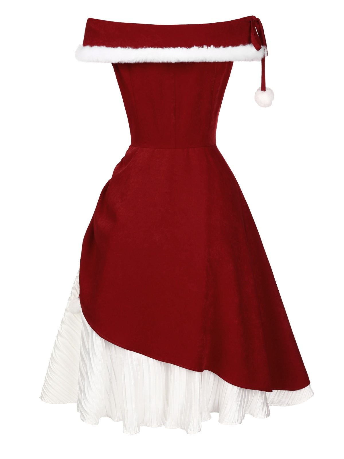 Rot 1950er Weihnachten Plüsch Schulterfrei Kleid