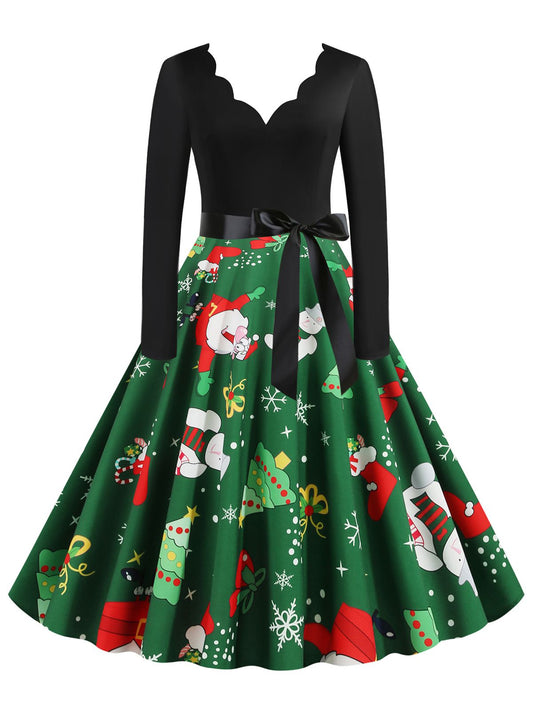 1950er Weihnachten Blütenblattkragen Patchwork Kleid