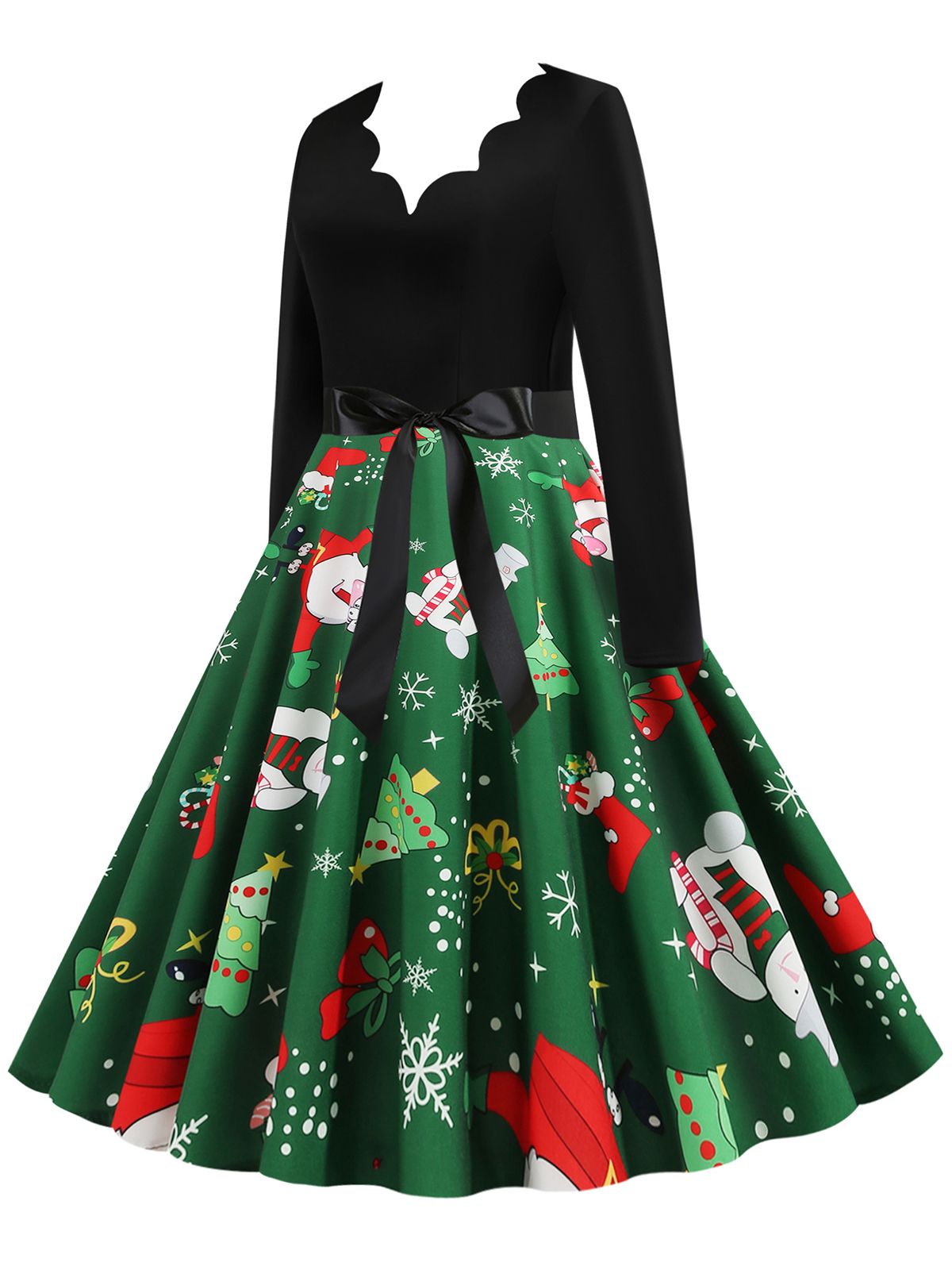 1950er Weihnachten Blütenblattkragen Patchwork Kleid