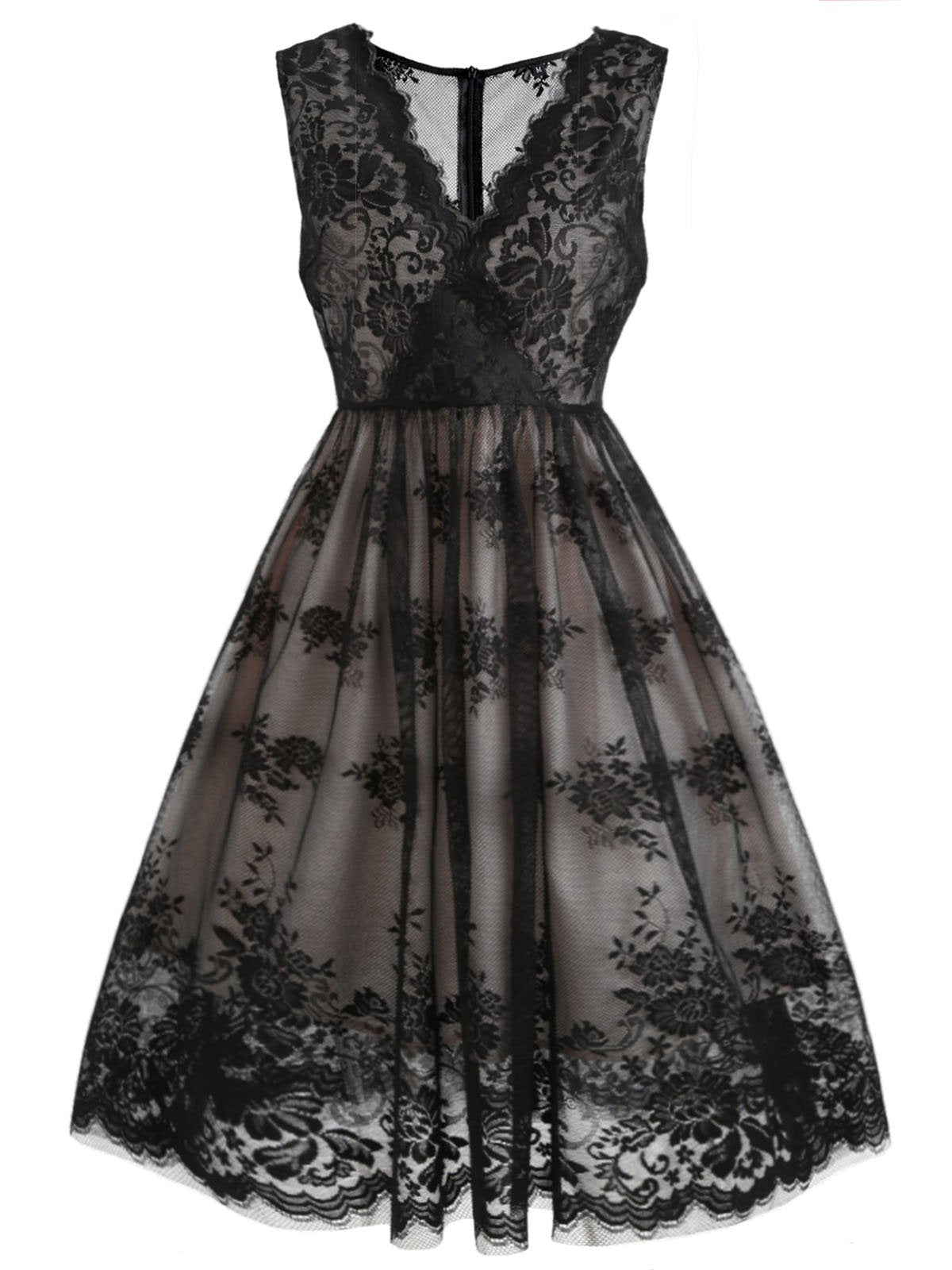 SCHWARZ 1950ER LACE FLORAL SWING KLEID