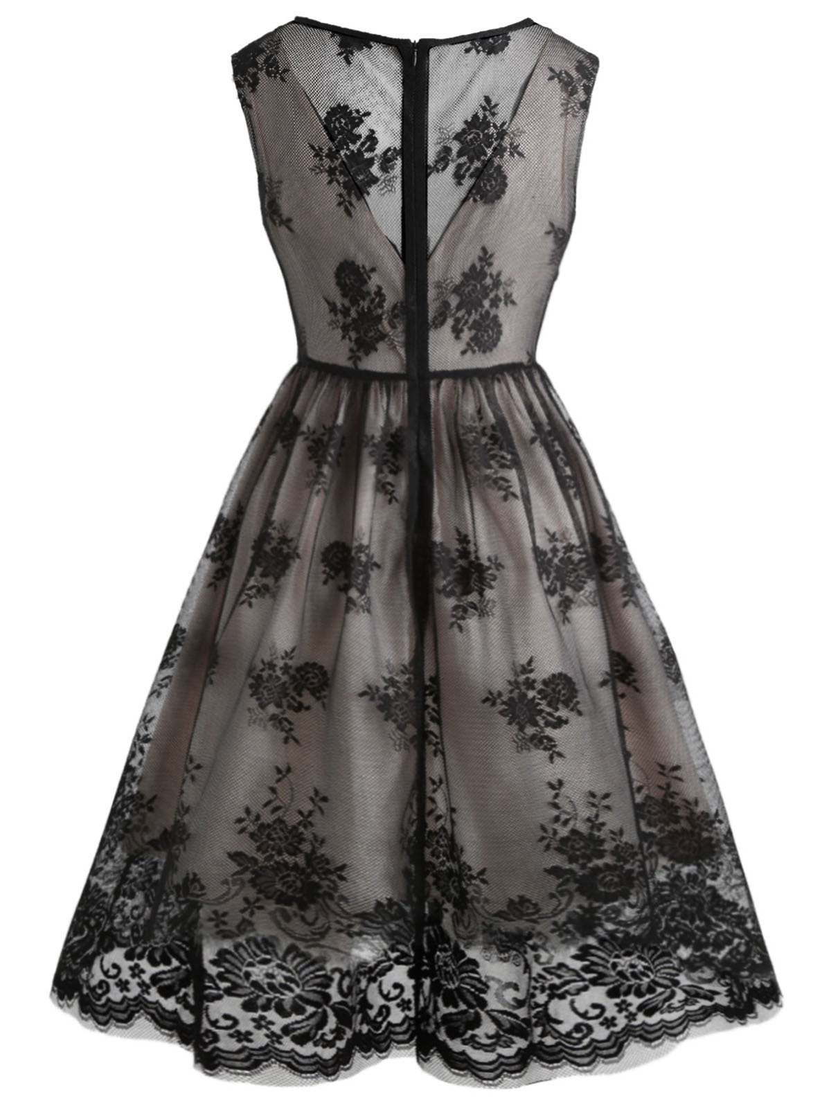 SCHWARZ 1950ER LACE FLORAL SWING KLEID