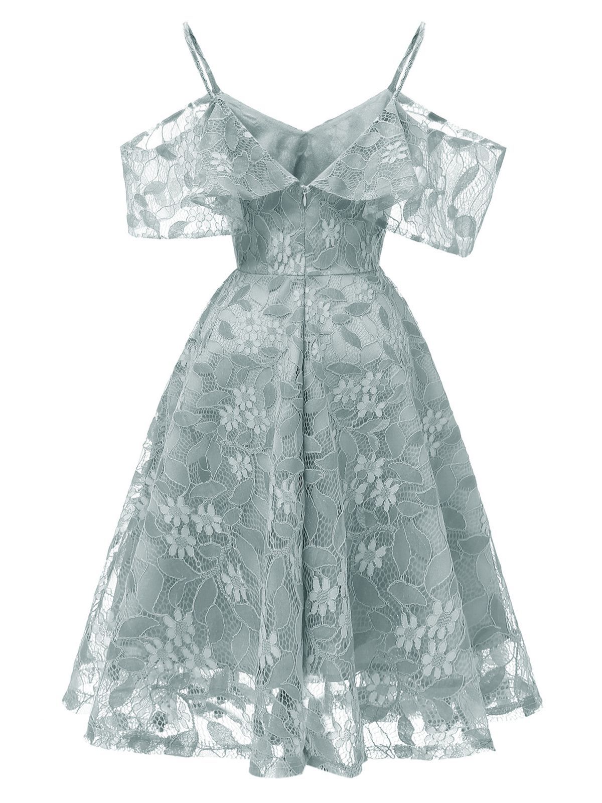 1950ER SPITZE SCHULTER RÜSCHEN BLUMEN KLEID