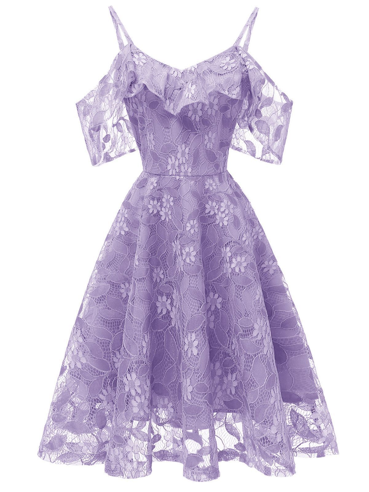 1950ER SPITZE SCHULTER RÜSCHEN BLUMEN KLEID