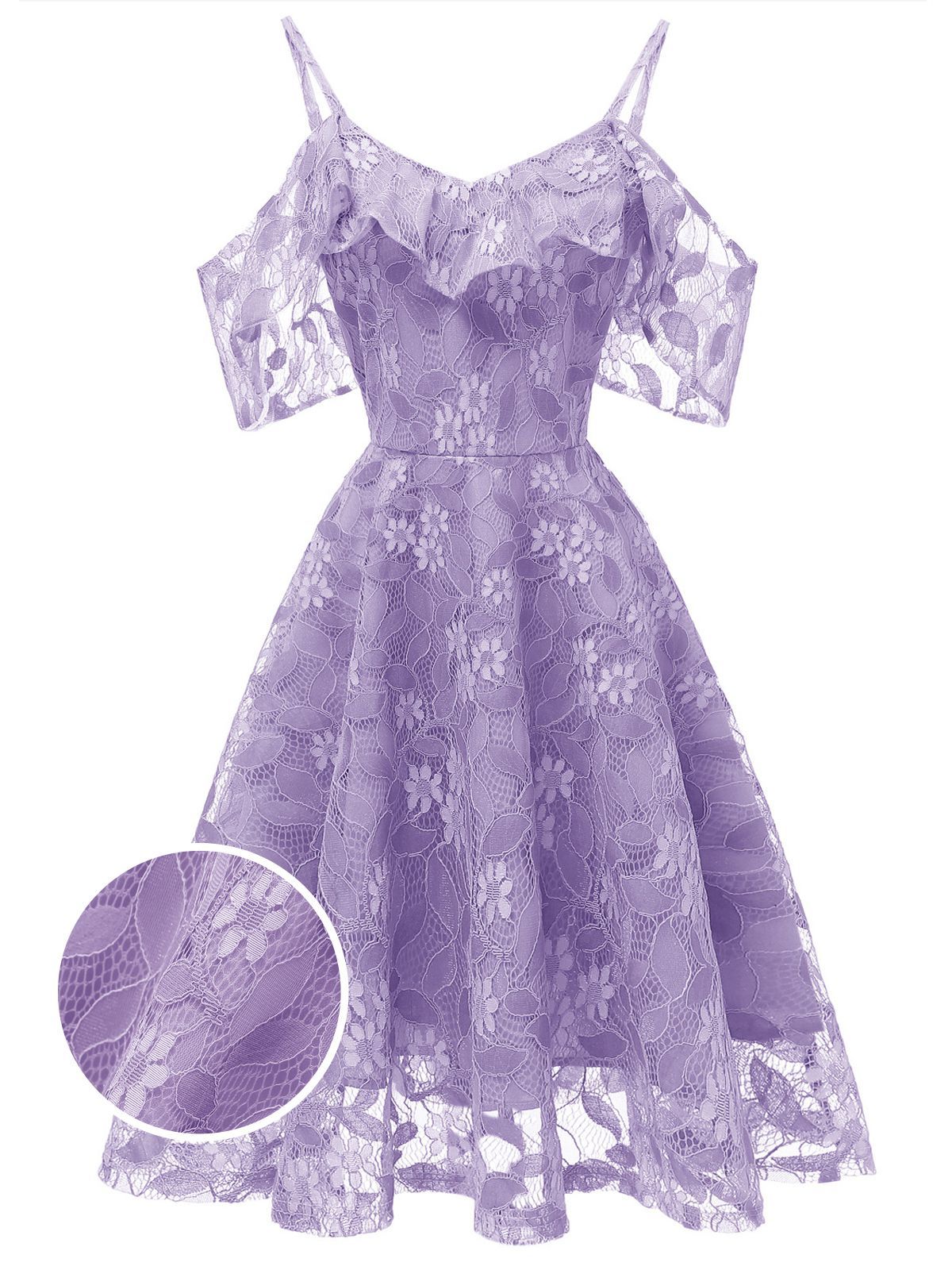 1950ER SPITZE SCHULTER RÜSCHEN BLUMEN KLEID