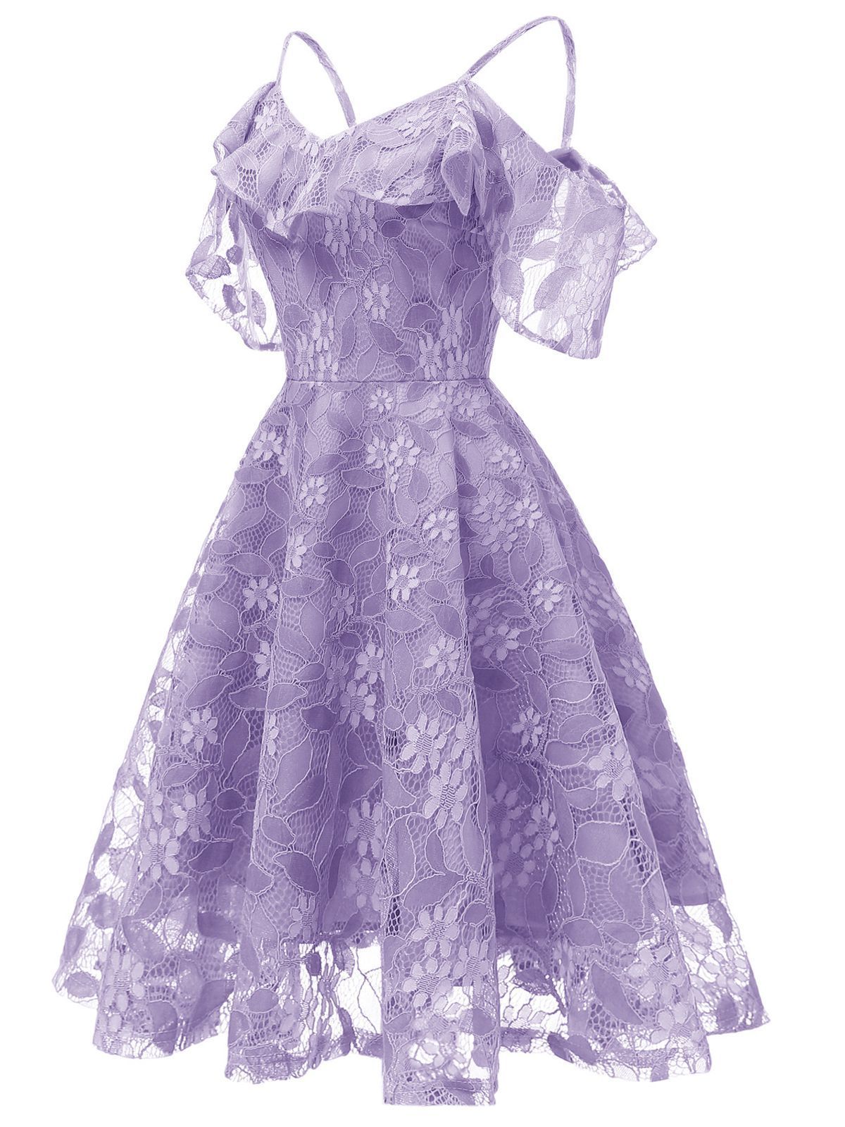 1950ER SPITZE SCHULTER RÜSCHEN BLUMEN KLEID