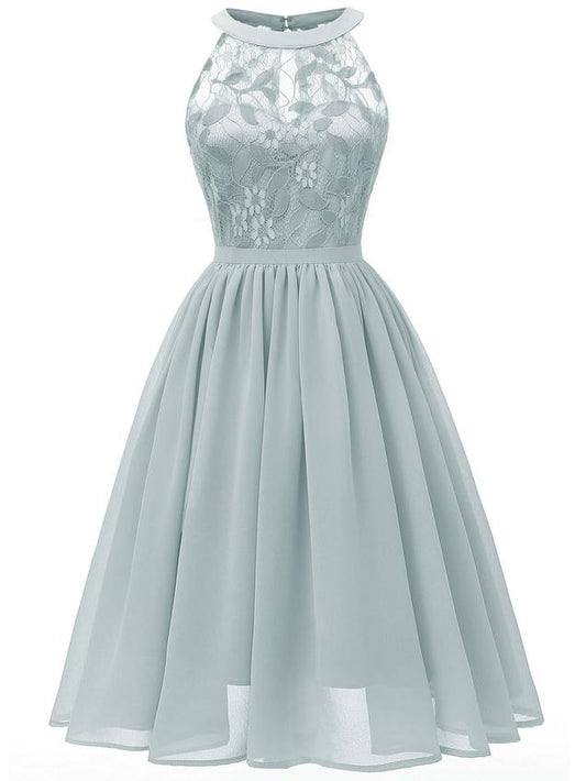 1950ER BLUMEN ÄRMELLOS SPITZE FLARE-MIDIKLEID