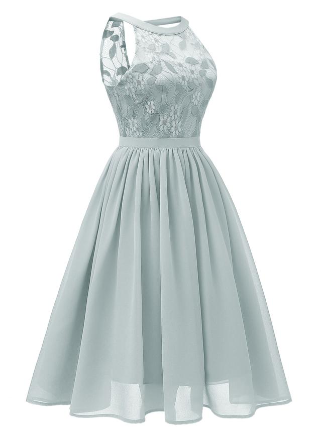 1950ER BLUMEN ÄRMELLOS SPITZE FLARE-MIDIKLEID