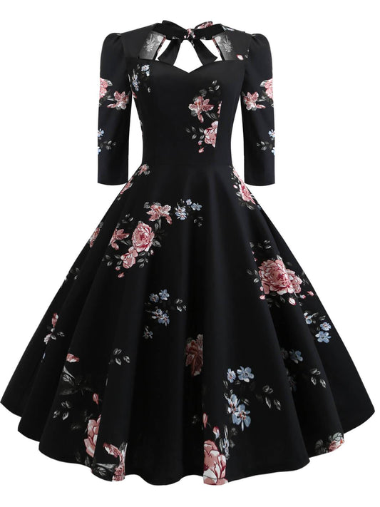 1950er Blumendruck Swing Party Kleid